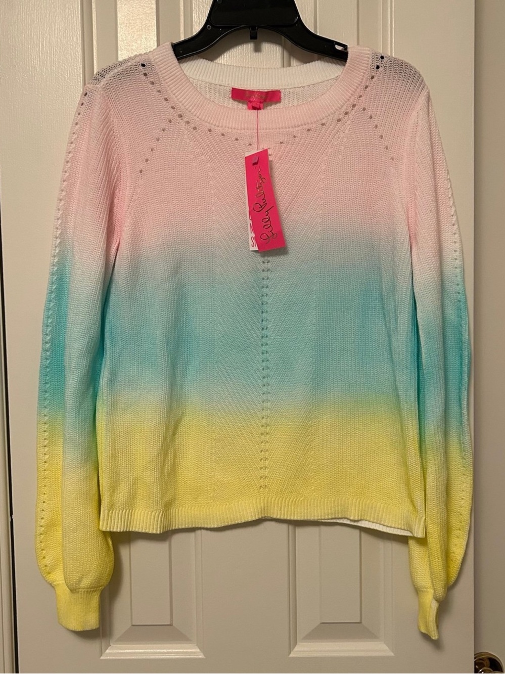 Lilly Pulitzer Ritzanna Cotton Sweater Resort Ombre Yellow Spraydye Size Medium